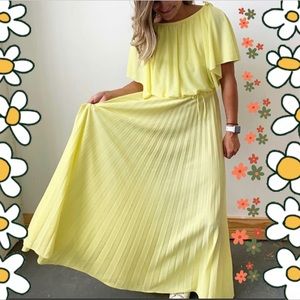 Vintage Butter Yellow Pleated Maxi Dress